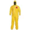 Tychem 2000 Coverall, Serged Seams, Attached Hood And Socks, Elastic Wrists, Zipper Front, Storm Flap, Yellow, 3X-Large (12 CA) - DuPont QC122S-3XL