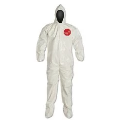 Tychem 4000 Coverall, Attached Hood And Sock, Elastic Wrists, Zipper, Storm Flap, White, 4X-Large (12 CA), DuPont SL122B-4XL