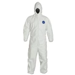 Tyvek 400 Coverall, Serged Seam, Attached Hood, Elastic Waist, Elastic Wrists And Ankles, Front Zipper, Storm Flap, Wht, 4XL (25 CA) - DuPont TY127S-4XL