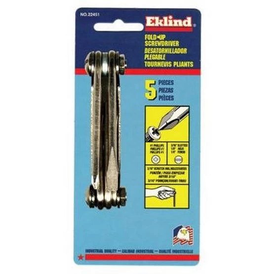 Screwdriver Fold-Up Sets, Phillips; Awl; Slotted, 5 Piece (6 CTN) - Eklind 22451