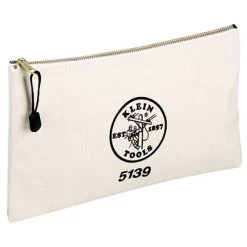 Zipper Bag, 1 Compartment, 12 In X 7 1/2 In, Canvas, White - Klein 5139