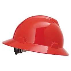 V-Gard Protective Hat, Fas-Trac III, Ratchet, Full Brim, Slotted, Red - MSA 475371
