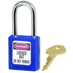 Zenex Thermoplastic Safety Lockout Padlock, 410, 1-1/2 W X 1-3/4 H Body, 1-1/2 In H Shackle, KD, Blue (6 EA) - Master Lock 410BLU