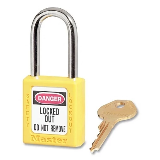 Zenex Thermoplastic Safety Lockout Padlock, 410, 1-1/2 W X 1-3/4 H Body, 1-1/2 In H Shackle, KD, Yellow (6 EA) - Master Lock 410YLW 1 Zenex Thermoplastic Safety Lockout Padlock, 410, 1-1/2 W X 1-3/4 H Body, 1-1/2 In H Shackle, KD, Yellow (6 EA) - Master Lock 410YLW