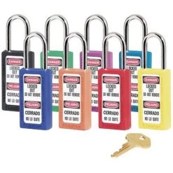 Zenex Thermoplastic Safety Lockout Padlock, 411, 1-1/2 W X 3 H Body, 1-1/2 In H Shackle, KD, Purple (6 EA) - Master Lock 411PRP