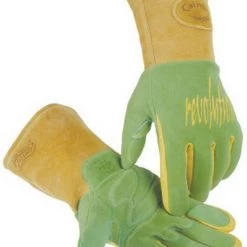 1816 Revolution Deerskin FR Foam Fleece Lined MIG/Stick Welding Gloves, X-Large, Green/Gold, Gauntlet Cuff - Caiman 1816-XL