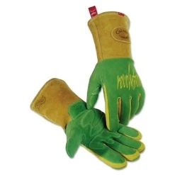 1868 Revolution Goat Grain FR Back Unlined Palm TIG/MIG Welding Gloves, Medium, Gold/White, Gauntlet Cuff - Caiman 1868-M