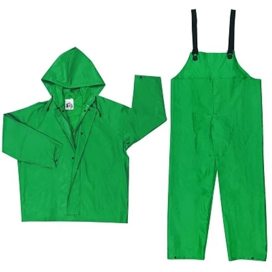 Two-Piece Rain Suit, Jacket W/Hood, Bib Pants, 0.42 Mm PVC/Poly, Green, Large - MCR 3882L 1 Two-Piece Rain Suit, Jacket W/Hood, Bib Pants, 0.42 Mm PVC/Poly, Green, Large - MCR 3882L