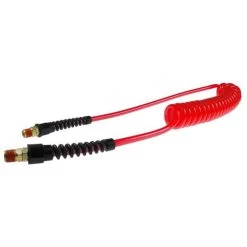 Coilhose Pneumatics Pue38-254-tr Flexeel Coil, 3/8" Id X 25', 1/4" Mpt Rigid Poly Reinforced Air Hose W/ Reusable Fittings - Transparent Red