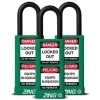 Zing 7090 Safety Padlock, Keyed Alike,1-1/2" Shackle, 3" Long Body, Green, 3 Pack